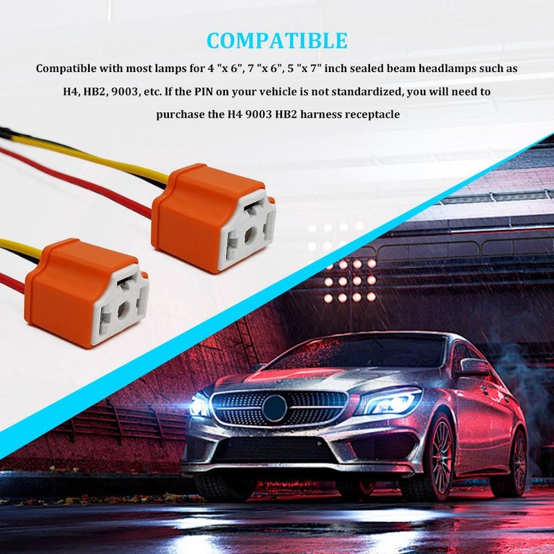 RGOAANC 2PCS Ceramic H4 9003 HB2 Wiring Harness Headlight Socket,