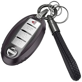 Lcyam Key Fob Cover with Keychain Lanyard for 3/4/5 Button Nissan Rogue Altima Maxima Sentra X Trail Patrol Murano Pathfinder Serena Kicks Armada Versa Accessories, Black