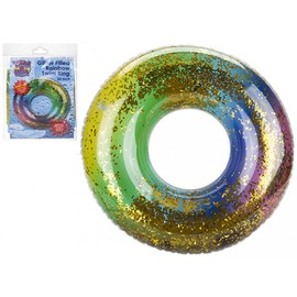 Multicolor Rainbow Print Swim Ring With Glitter - 50.8cm, 1 Pack - Inflatable Pool Float & Eye-Catching Design - Perfect Summer Accessory