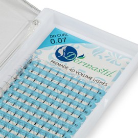 Dermastil 4D Premade Handmade Volume Eyelashes, Ready-to-Use Fan without Knots, DD Curl, Thickness 0.07 mm, for Eyelash Extension, PBT, Vegan, 16 Strips (Mix Lengths)