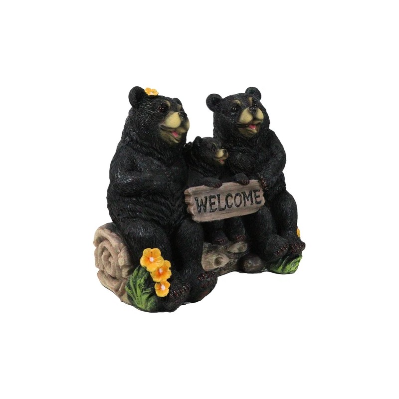 Papa Mama Black Bears and Cub Sitting On Log with
