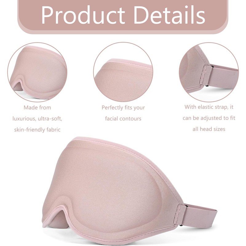 3D Sleep Mask,1 PCS Pink Eye Mask for Sleeping,Comfortable Adjustable