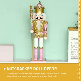 SEWACC 30cm Christmas Nutcracker Figures Crafts Decor Funny Wooden Nutcracker Soldier Puppet Crafts for Christmas Party Decorations Wooden Figure Xmas Tree Ornament (Pink)