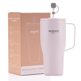 27oz Tumbler with Handle and Straw, Insulated Water Bottle Double Wall Stainless Steel Cup, Reusable BPA-Free Travel Mug, Stay Cold Cup, Blush Pink