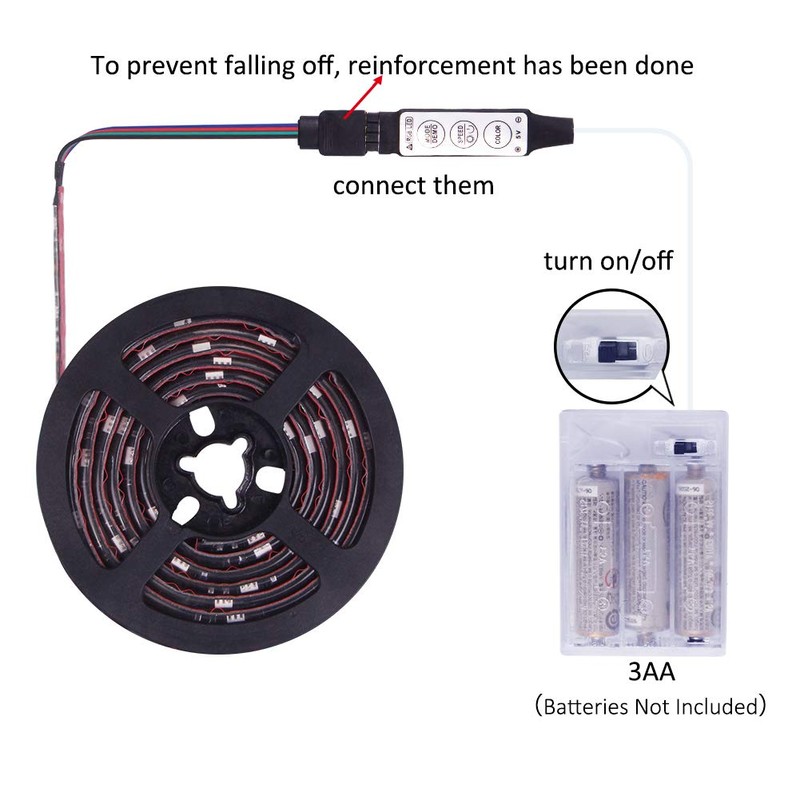 XYOP Led Strip Lights Battery Powered RGB 2M 6.56ft Battery