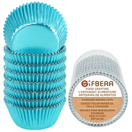 Gifbera Foil Cupcake Liners Metallic Paper Muffin Standard Baking Cups 200-Count (Aqua)