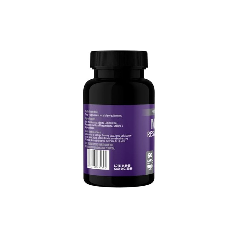 Suplemento Alimenticio NAD+ con Resveratrol | 60 Cápsulas de 500