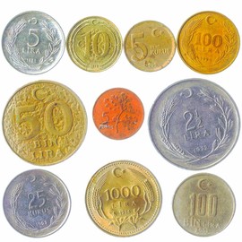 Turkey 10 Mixed Coins | Old Turkish Currency | Kurus | Bin Lira | Since 1957