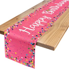 Letjolt Happy Birthday Table Runner 30th Birthday Decorations 40th Birthday Sign 50th Birthday Party Table Runner 72 Inches, Pink