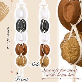 Yulejo Macrame Hat Hangers Boho Hat Rack Cowboy Hat Hanger Back of Door Hat Organizer (White,Five Hats Style)