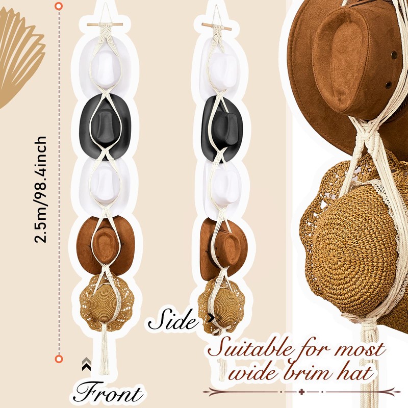 Yulejo Macrame Hat Hangers Boho Hat Rack Cowboy Hat Hanger