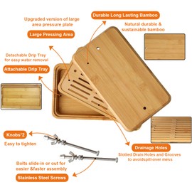 Tofu Press,Large Bamboo Tofu Press with Tofu Strainer,Drip Tray and Cheesecloth, BPA Free,Easy to Clean,Easily Remove Water from Silken/Firm/Extra Firm Tofu,Great Gift for Tofu Lover