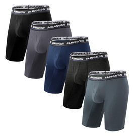 BAMBOO COOL Men's Long Boxer Briefs Performance Long Leg Sports Boxers Brief Underwear for men (5 Pack), Large