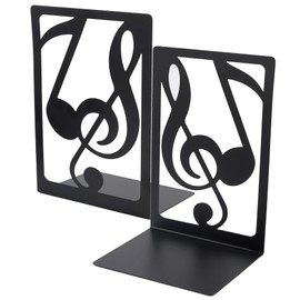 Framendino, 2 Pack Musical Note Bookend Heavy Duty Books Support Decorative Black Metal Book Ends for Shelves