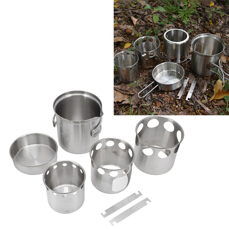 Stainless Steel Cookware Set Portable Camping Stove Cooking Pot Set