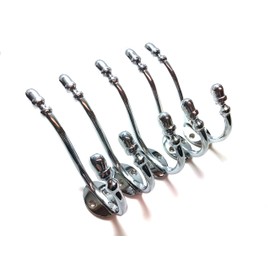 Ironmongery World®Silver 5 X Traditional Victorian Acorn HAT & Coat Hook Double Hanging Hook (Polished Chrome)