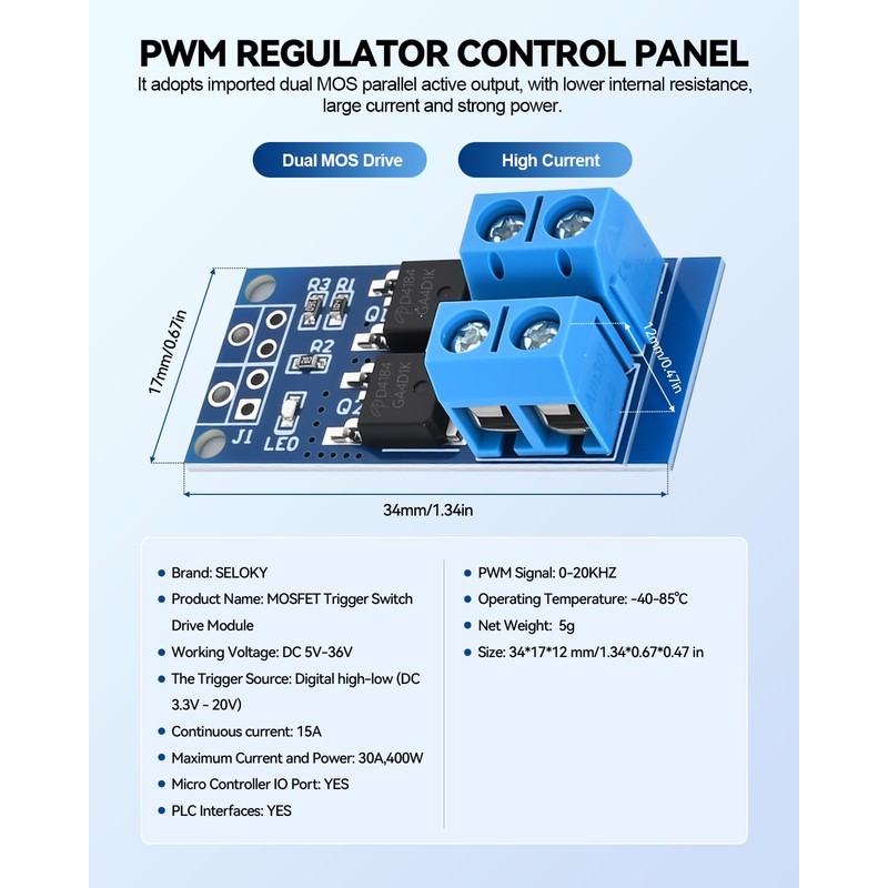 Dual High-Power MOSFET Trigger Switch Drive Module 0-20KHz PWM Adjustment