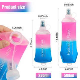 AXEN 500ML Soft Flask, TPU Foldable Running Hydration Flask, Soft Collapsible Water Bottle for Hydration Pack Cycling Marathon Running Hiking, Pink&Blue