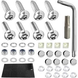 Anti Theft License Plate Screws Kits, Rustproof Stainless Steel Mounting Hardware for Car Tag Plate Frames Covers, Button Head Bolts Fasteners Kits for Auto Front and Back License Plates(White)
