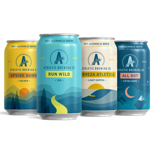 Athletic Brewing Company Craft Non-Alcoholic Beer - 6-Pack of All Out, Upside Dawn, Run Wild IPA, and Cerveza Atletica - Low-Calorie, Award Winning - All Natural Ingredients For A Great Tasting Drink - 12 Fl Oz Cans