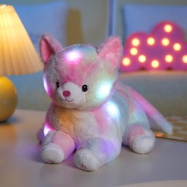 Glow Guards Raibbow - Juguete de peluche con luz musical de 13 pulgadas para gatos y gatos con luz nocturna, cumpleaños para niños pequeños