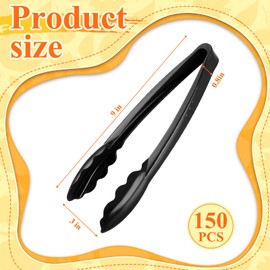 Tessco Plastic Tongs for Serving Bulk, 9 Inch Plastic Disposable Serving Tongs Heavy Duty Salad Utensils for Kitchen Buffets BBQ Events Catering(Black,150 Pcs)