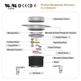 Awozkcd UL/CUL KSD301 Thermostat 125V 16A Thermal Cutoff Switch,60°C/140°F Off and 50°C/122°F On Normally Closed N.C, Auto Reset Bimetal Disc Thermostatic Kichen Heating Element,2pcs
