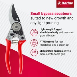 Darlac Small Bypass Secateur - Lightweight Perfect for Small Hands & Light Pruning - Tension Adjuster - SK5 High Carbon Steel Blade & Rust Resistant - Clean High-Performance Cutting