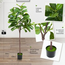 Wheelive Artificial Fiddle Leaf Fig Tree, 5FT Fake Ficus Lyrata Plant with 84 Leaves Faux & Plastic Pot, Fake Fig Leaf Tree in Pot for Indoor Outdoor House Office Garden Modern Decoration