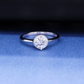 Uloveido Dainty 925 Sterling Silver Solitaire Rings 1.54g Round Brilliant Cut White Cubic Zirconia Rectangle Hollow Engagement Promise Wedding Ring for Women Girls Size J LJ045