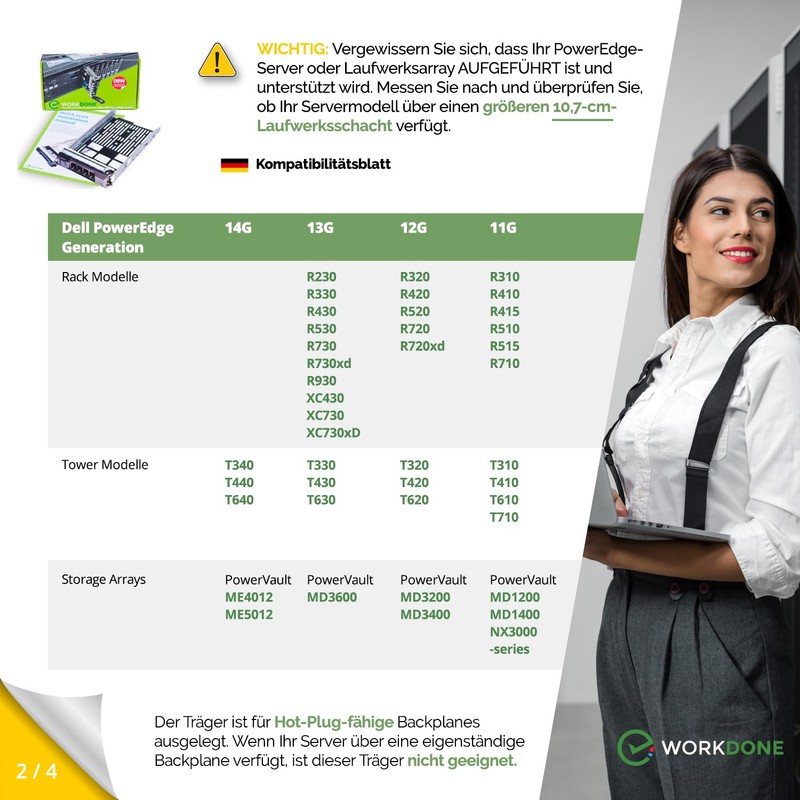 WORKDONE 3.5 Inch LFF Caddy Compatible with Dell PowerEdge 13-11