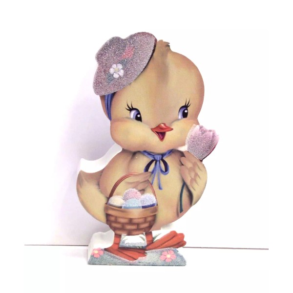 Duck Figurine Easter Wood Vintage Inspired Free Standing Sparkly