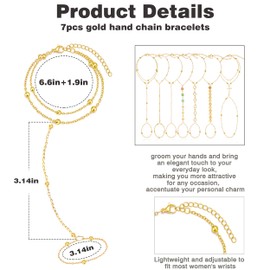 BOMAIL 7Pcs 14K Gold Plated Gold Hand Chain Bracelets for Women