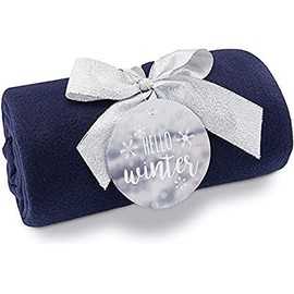 Römer Wellness Winter Special Navy Fleece Blanket with Pouch - 120cm x 150cm 180gsm Hand Rolled Gift with Bow and Tag