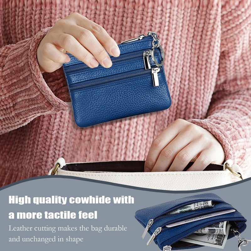 YueJieSelected Ladies Genuine Leather Wallet with Key Ring, blue, Urban