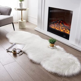 JXLOULAN Faux Lambskin Sheepskin Rug, White, 60 x 160 cm, Soft Fluffy Rug, Living Room Decoration, Longhair Fur, Imitation Lambskin Carpet for Chairs, Sofa, Bedroom, Children's Room