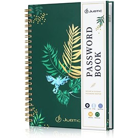 JUBTIC Password Book with Alphabetical Tabs Spiral Bound Medium Size Password Organizer Password Keeper Notebook for All Online Internet Address Website Log in Book Journal for Home Office, Green