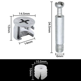 DXLing 25 Pieces Furniture Connection Sets Eccentric Fitting Furniture Connector Cabinet Connector Eccentric 14.5 mm Cam Fitting 34.5 mm M6 Screw-In Dowels and Plastic Nuts for Furniture Table