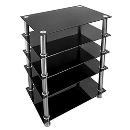 Mount-It! Tempered Glass AV Component Media Stand, Audio Tower and Media Center with 5 Shelves, 88 Lbs Capacity, Black Shelves Chrome Legs (MI-8671)