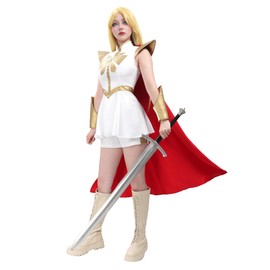 C-ZOFEK Power Princess Shera Cosplay Dress With Red Cloak (Large, White)