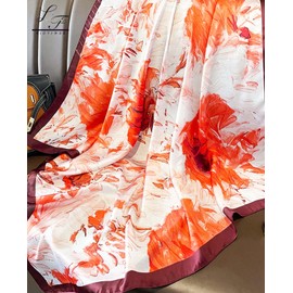 Hioyiwse Head Scarf For Women Hair Bandana 35" Large Square Satin Wrap Sleeping Neck Silk Satin Hair Scarves Lightweight, F28-orange Painting（35*35inch）, 35