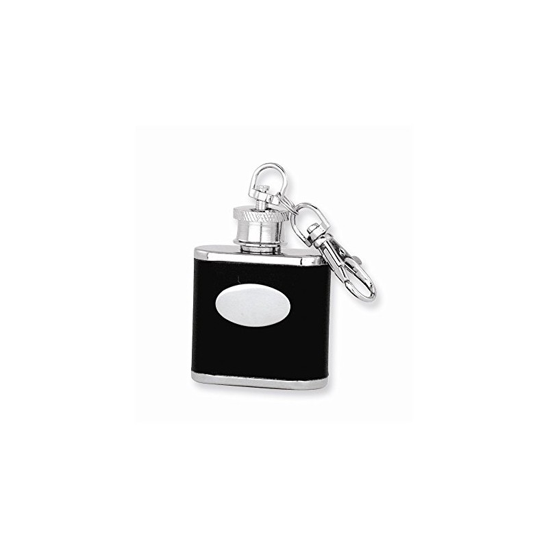 Solid Black Faux Leather Stainless Steel 1oz Key Ring Flask
