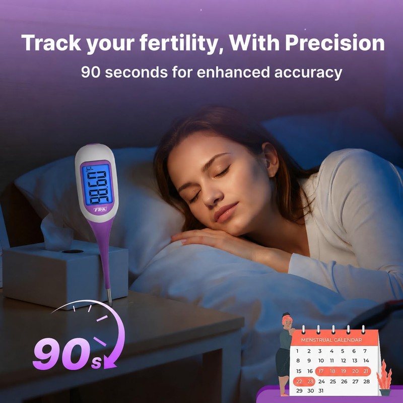 FDK Basal Body Thermometer for Ovulation, Large Dual-Color Backlit Display