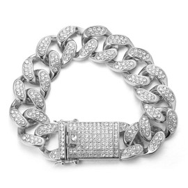 Halukakah Men's Gold Chain Iced Out, 20 mm Men's Cuban Chain Miami 18 Carat Real Gold-Plated / Platinum Plated White Gold Collar Necklace Bracelet, Full CZ Diamond Prong Set, Gift for Him, Metal, Lab