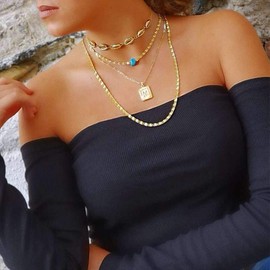 FOCALOOK Gold Letter Necklace for Women Men, Stainless Steel Initials Pendant Jewellery Captial S Charm with Study Chain 50+14cm