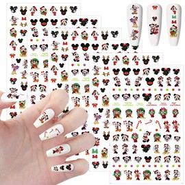 6 Sheets Christmas Nail Stickers Decals Cute Mickey Nail Art Stickers Cartoon Self Adhesive Nail Designs Christmas Mouse Mickey Nail Decals for Women DIY Manicure Mickey Christmas Nail Decoration