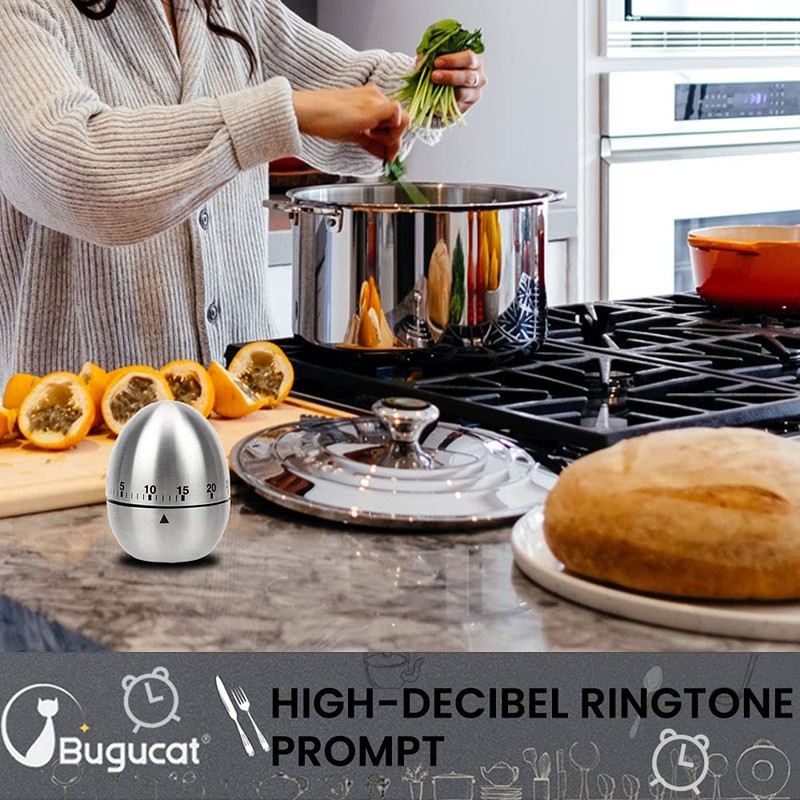 Bugucat Cucina Timer, Egg-shaped Egg Timer, Stainless Steel Kitchen Timer,