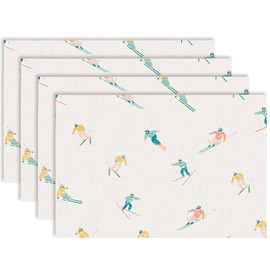 RZQIJ Winter Ski Resort Skiing Placemats Set of 4, 12x18 Watercolor Rustic Table Mat Decor, Seasonal Winter Table Decors for Christmas Dining Kitchen Holiday Party. (047)