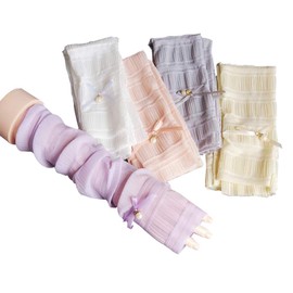 UV Arm Cover Long 55 cm Sunscreen UV Protection Sun Gloves, Sheer Fingerless Summer UV Protection Quick Dry Non Slip Lace Arm Cover Finger Hole without air conditioning Drive Bicycle Driving Work Out Cool Adult Breathable Secure Comfortable Feel Sheer Li