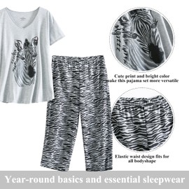 PNAEONG Women Pajama Set Sleepwear Tops with Capri Pants Casual and Fun Prints Pajama Sets Zebra M